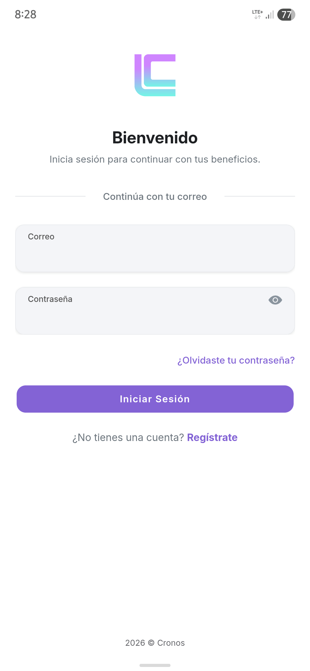 Pantalla de inicio de sesión de la app Loyalty Club
